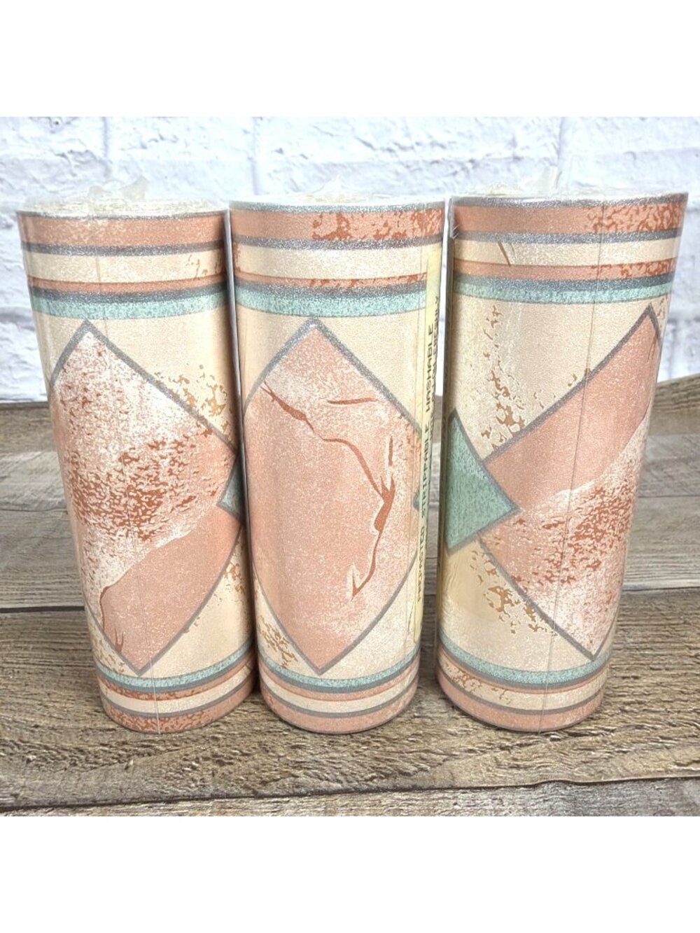 VTG Southwestern Geometric Diamond Wallpaper Border Peach Teal Art Deco 16.2 Yds - Picture 2 of 15
